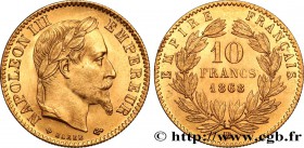 SECOND EMPIRE
Type : 10 francs or Napoléon III, tête laurée 
Date : 1868 
Mint name / Town : Strasbourg 
Quantity minted : 1430556 
Metal : gold ...