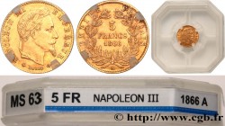 SECOND EMPIRE
Type : 5 francs or Napoléon III, tête laurée 
Date : 1866 
Mint name / Town : Paris 
Quantity minted : 1948610 
Metal : gold 
Mill...