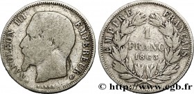 SECOND EMPIRE
Type : 1 franc Napoléon III, tête nue 
Date : 1863 
Mint name / Town : Strasbourg 
Quantity minted : 54173 
Metal : silver 
Milles...