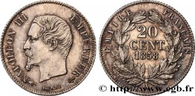 SECOND EMPIRE
Type : 20 centimes Napoléon III, tête nue 
Date : 1858 
Mint name / Town : Paris 
Quantity minted : --- 
Metal : silver 
Millesima...