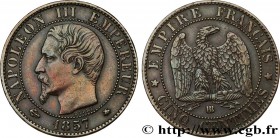 SECOND EMPIRE
Type : Cinq centimes Napoléon III, tête nue 
Date : 1857 
Mint name / Town : Strasbourg 
Quantity minted : 1.410.378 
Metal : bronz...