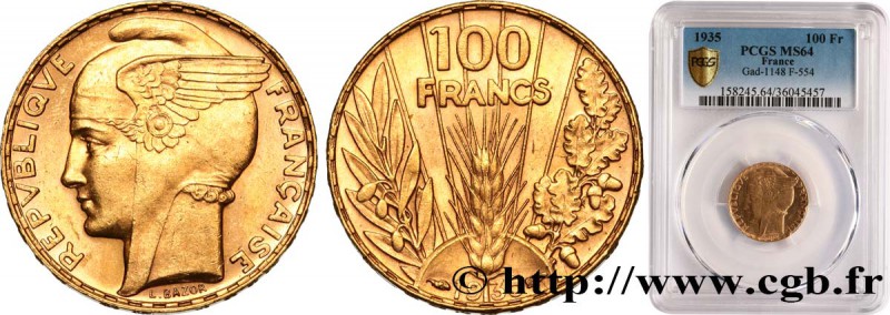 III REPUBLIC
Type : 100 francs or, Bazor 
Date : 1935 
Mint name / Town : Par...