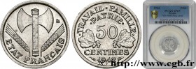 FRENCH STATE
Type : 50 centimes Francisque, lourde, premiers exemplaires avec les CROIX 
Date : 1942 
Mint name / Town : Paris 
Quantity minted : ...