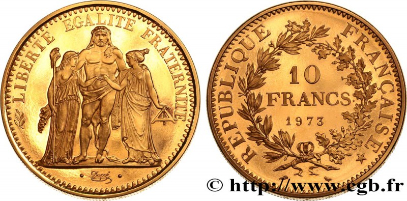 V REPUBLIC
Type : Piéfort or de 10 francs Hercule 
Date : 1973 
Mint name / T...