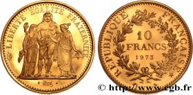V REPUBLIC
Type : Piéfort or de 10 francs Hercule 
Date : 1973 
Mint name / Town : Paris 
Quantity minted : 250 
Metal : gold 
Millesimal finene...