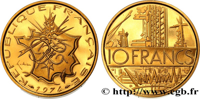 V REPUBLIC
Type : Piéfort or de 10 francs Mathieu 
Date : 1974 
Mint name / T...