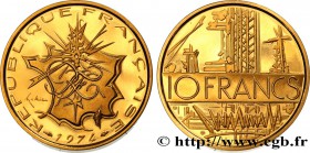 V REPUBLIC
Type : Piéfort or de 10 francs Mathieu 
Date : 1974 
Mint name / Town : Pessac 
Quantity minted : 172 
Metal : gold 
Millesimal finen...