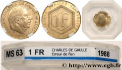 V REPUBLIC
Type : 1 franc De Gaulle sur flan de 20 centimes Marianne 
Date : 1988 
Quantity minted : --- 
Metal : bronze-aluminium 
Diameter : 23...