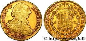 CHILE - CHARLES IV
Type : 8 Escudos 
Date : 1807 
Mint name / Town : Santiago du Chili 
Quantity minted : 39000 
Metal : gold 
Millesimal finene...