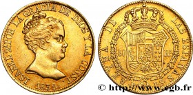 SPAIN - KINGDOM OF SPAIN - ISABELLA II
Type : 80 Reales 
Date : 1839 
Mint name / Town : Barcelone 
Quantity minted : - 
Metal : gold 
Millesima...