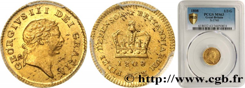 GREAT BRITAIN - GEORGE III
Type : 1/3 Guinée, 2ème buste 
Date : 1808 
Mint n...