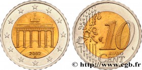 GERMANY
Type : Essai 10 Cent Porte de Brandebourg - bimétallique 
Date : 2002 
Mint name / Town : Berlin A 
Quantity minted : nc 
Metal : copper ...
