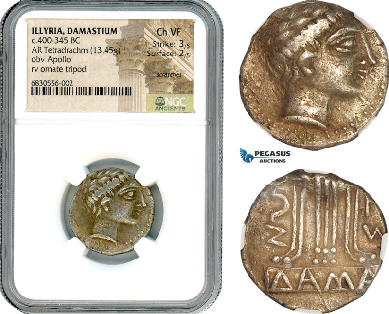 Illyria, Damastium (Damastion) AR Tetradrachm (13.45g) c. 400-345 BC, Obv.: Apol...