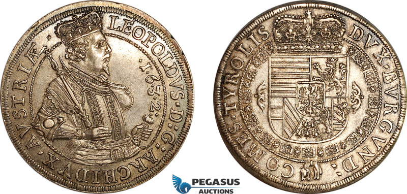 Austria, Leopold V, Taler 1632, Hall Mint, Silver, Dav-3338b, Lustrous, old cabi...