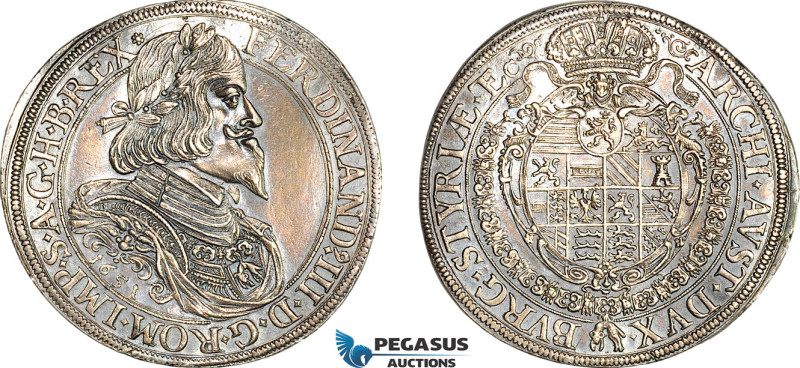Austria, Ferdinand III, Taler 1651, Graz Mint, Silver, Dav-3190, Good details fo...