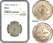Austria, Francisc I, 7 Kreuzer 1802 E, Karlsburg(Alba Iulia) Mint, Silver, Her-887, Very rare condition, NGC MS64, Top Pop!