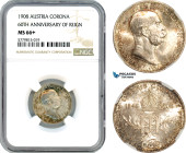 Austria, Franz Joseph, 1 Corona 1908, 60th Anniversary of his Reign, Kremnitz Mint, KM# 2808, Silver, Light champagne toning, exceptional condition, N...