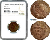 Austrian Netherlands, Maria Theresa, 1 Liard 1745, Bruges Mint, Her-2077, Exceptional condition, NGC MS63 BN, Top Pop and single finest graded!