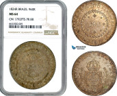 Brazil, Pedro I, 960 Reis 1824 R, Rio de Janeiro Mint, Silver, Struck on Bolivia 8 Reales 1792 Potosi Mint, KM# 368.1, Old cabinet toning, NGC MS64, V...