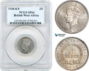 British West Africa, George VI, 3 Pence 1938 KN, King Norton Mint, Copper-Nickel, KM# 21, PCGS SP64