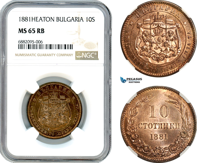 Bulgaria, Alexander I, 10 Stotinki 1881, Heaton Mint, Bronze, KM# 3, Exceptional...