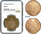 Bulgaria, Alexander I, 5 Leva 1885, St. Petersburg Mint, Silver, KM# 15, Old cabinet toning, NGC AU55