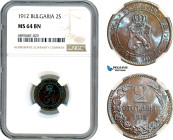 Bulgaria, Ferdinand I, 2 Stotinki 1912, Kremnitz Mint, KM# 23.2, Dark brown, lustrous example, NGC MS64 BN