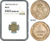 Bulgaria, Ferdinand I, 5 Stotinki 1888, Brussels Mint, KM# 9, NGC MS63