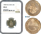 Bulgaria, Ferdinand I, 20 Stotinki 1888, Brussels Mint, KM# 11, Very flashy!, NGC MS65