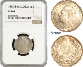 Bulgaria, Ferdinand I, 1 Lev 1891 KB, Kremnica Mint, Silver, KM# 13, Lustrous, old toning, NGC MS61, Rare grade!