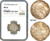 Bulgaria, Ferdinand I, 1 Lev 1910, Kremnica Mint, Silver, KM# 28, Lustrous with Champagne toning, NGC MS62