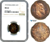 Bulgaria, Ferdinand I, 1 Lev 1910, Kremnica Mint, Silver, KM# 28, Prooflike fields, Dark toning, NGC MS62