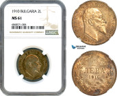 Bulgaria, Ferdinand I, 2 Leva 1910, Vienna Mint, Silver, KM# 29, Old cabinet toning, NGC MS61