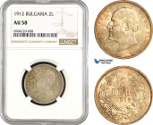 Bulgaria, Ferdinand I, 2 Leva 1912, Vienna Mint, Silver, KM# 32, Old cabinet toning, NGC AU58