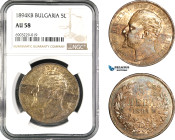 Bulgaria, Ferdinand I, 5 Leva 1894 KB, Kremnica Mint, Silver, KM# 18, Old toning, NGC AU58