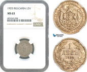 Bulgaria, Boris III, 1 Lev 1925, Copper-Nickel, KM# 37, NGC MS63