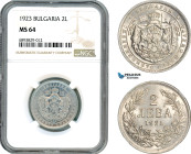 Bulgaria, Boris III, 2 Leva 1923, Aluminium, KM# 36, NGC MS64