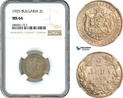 Bulgaria, Boris III, 2 Leva 1925, Brussels Mint, Copper-Nickel, KM# 38, NGC MS64