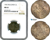 Bulgaria, Boris III, 2 Leva 1943, Berlin Mint, KM# 49, NGC MS63