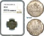 Bulgaria, Boris III, 2 Leva 1943, Berlin Mint, KM# 49, NGC MS64