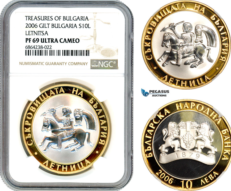 Bulgaria, Gilt 10 Leva 2006, Treasures of Bulgaria, Silver, KM# 286, NGC PF69 Ul...