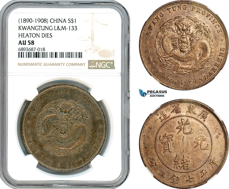 China, Kwangtung, Dollar ND (1890-1908), Silver, L&M 133, Heaton Dies, Dark toni...