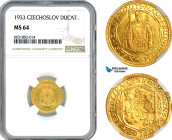 Czechoslovakia, Dukat 1933, Kremnica Mint, Gold, KM# 8, NGC MS64