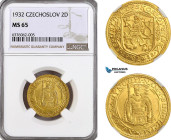 Czechoslovakia, 2 Dukat 1932, Kremnica Mint, Gold, KM# 9, NGC MS65, Rare!