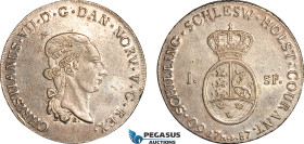 Denmark, for Schleswig-Holstein, Christian VII, Speciedaler 1787 B/MF, Altona/Poppenbütel Mint, Silver, H 39A, Dav-1311, Light toning, very lustrous, ...