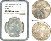 Denmark, Frederik VII, 2 Rigsdaler 1863 FK RH, Copenhagen Mint, Silver, KM# 761.3, H 6C, Blast white!, NGC MS62