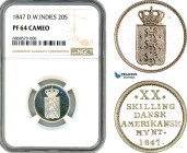 Denmark, Danish West Indies, Christian VIII, 20 Skilling 1847, Silver, KM# 17, Blast white!, exceptional condition, NGC PF64 Cameo, Top Pop and single...