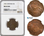 Estonia, 5 Senti 1931, KM# 11, Very rare condition, NGC MS65 BN