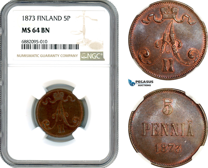 Finland, Alexander II of Russia, 5 Penniä 1873, KM# 4.2, Bitkin 662, Very rare c...