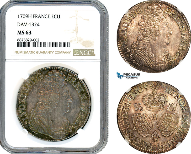 France, Louis XIV, Ecu 1709 H, La Rochelle Mint, Silver, Dav-1324, Old cabinet t...